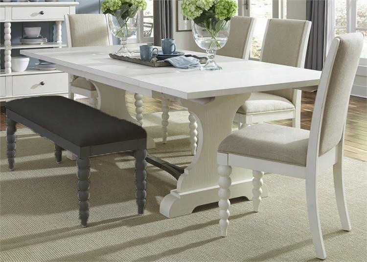 Harbor View Ii Collection 631-dr-o5trs 5-piece Dining Room Set Wtith Trestle Table And 5 Upholstered Side Chairs In Linen