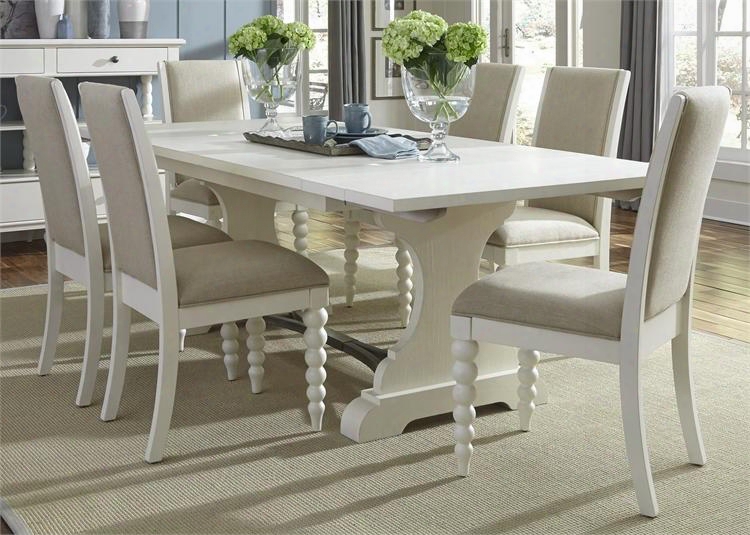 Harbor View Ii Collection 631-dr-o7trs 7-piece Dining Room Set With Trestle Table And 7 Upholstered Side Chairs In Linen