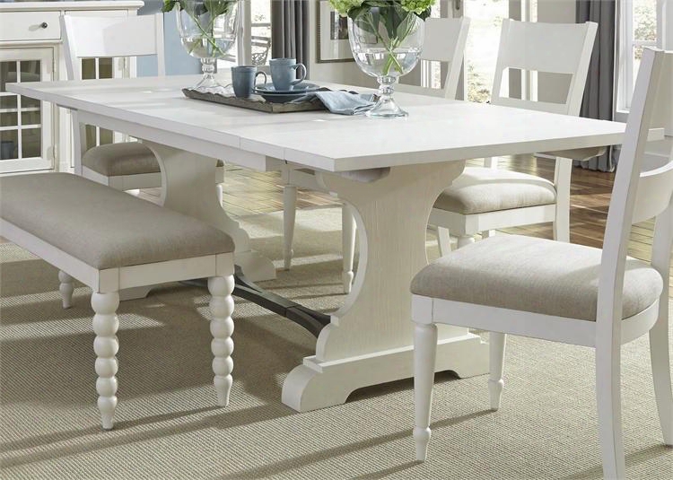 Harbor View Ii Collection 631-t4294 76" - 94" Trestle Table With Two 9" Extension Leaves Trestle Base And Distressing In Linen