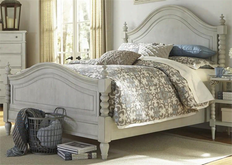 Harbor View Iii Collection 731-br-kps King Poster Bed With Molding Details Distressed Finish And Bun Feet In Dove Gray