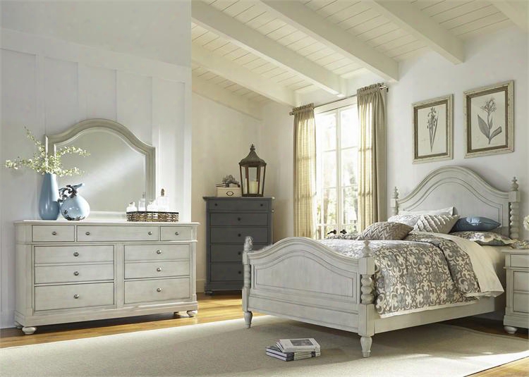 Harbor View Iii Collection 731-br-kpsdm 3-piece Bedroom Set With King Poster Bed Dresser And Mirror In Dove Gray