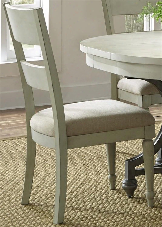 Harbor View Iii Collection 731-c1501 41" Slat Back Side Chair With Turned Legs Linen Upholstery And Nylon Chair Glides In Dove Gray