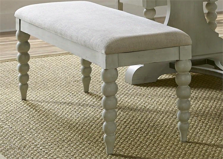 Harbor View Iii Collection 731-c6501b 50" Bench With Turned Legs Linen Upholsfery And Nylon Chair Glides In Dove Gray