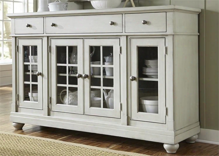 Harbor View Iii Collection 731-cb6642 66" Buffet With 4 Glass Doors Adjustable Shelves And 3 Drawers In Dove Gray