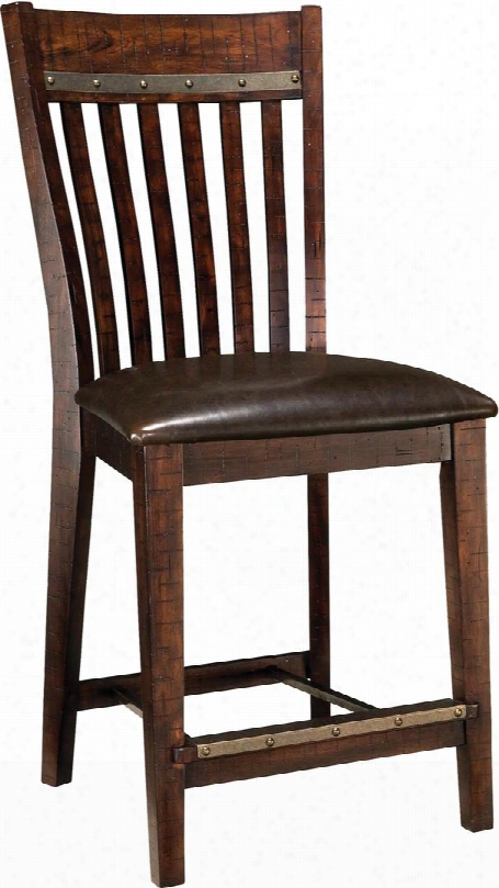 Hayden Collection Hy-bs-460c-rse-k24 24" Slat Back Counter Stool With Rough Sawn Details Metal Accents And Pu Cushioned Seat In Espresso