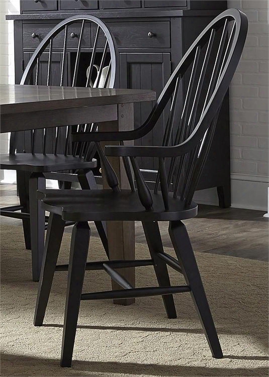 Hearthstone Collection 482-c1000a 41" Arm Chair With Windsor Back Tapered Legsa Nd Stretcher In Black