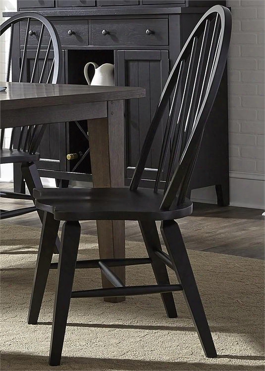 Hearthstone Collection 482-c1000s 41" Side Chair With Windsor Back Tapered Legs And Stretcher In Black