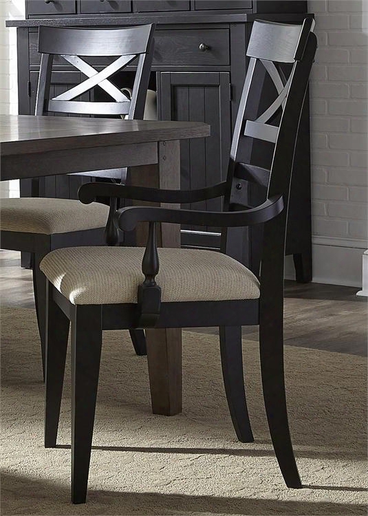 Hearthstone Collection 482-c3001a 40" Arm Chair With X-back Nubby Linen Upholstery And Tapered Legs In Black