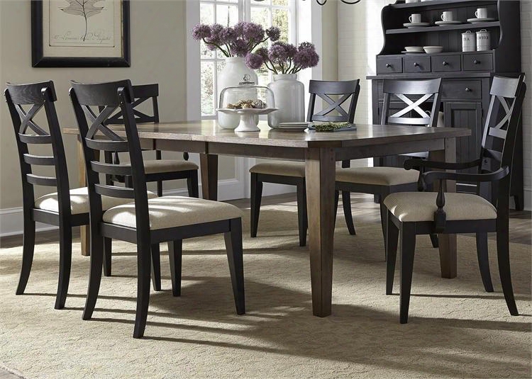 Hearthstone Collection 482-dr-o7rls 7-piece Dining Room Set With Rectangular Dining Table 4 X Back Side Chairs And 2 X Back Arm Chairs In Rustic Oak And Black