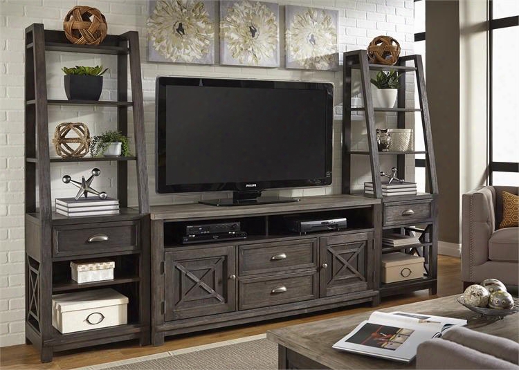 Heatherbrook Collection 422-entw-ecp 3-piece Amusement Center With 66" Tv Stand And 2 Piers In Charcoal And Ash