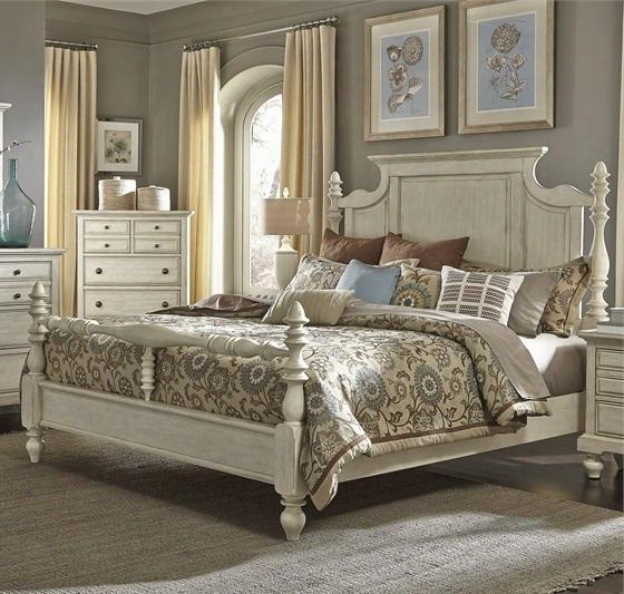 High Country Collection 697-br-kps King Poster Bed With Turned Posts Bun Fwet And Light Distressing In White