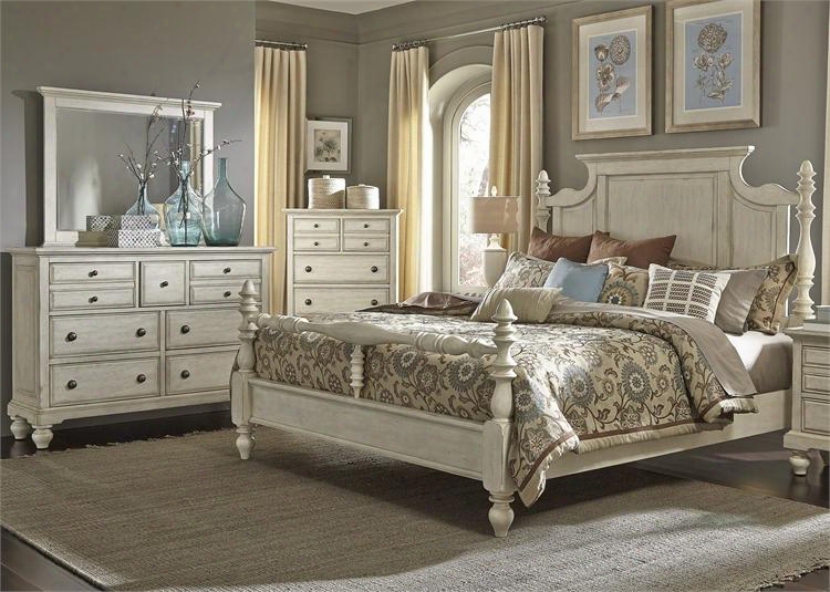 High Country Collection 697-br-kpsdmc 4-piece Bedroom Set With King Poster Bed Dresser Mirror And Chest In White