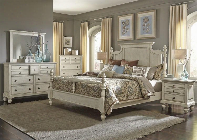 High Country Collection 697-br-kpsdmcn 5-piece Bedroom Set With King Poster Bed Dresser Mirror Chest And Night Stand In White