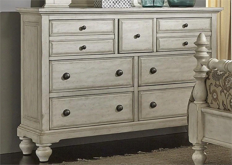 High Country Collection 697-br31 60" Dresser With 7 Drawers Full Extension Glides And Bun Feet In White