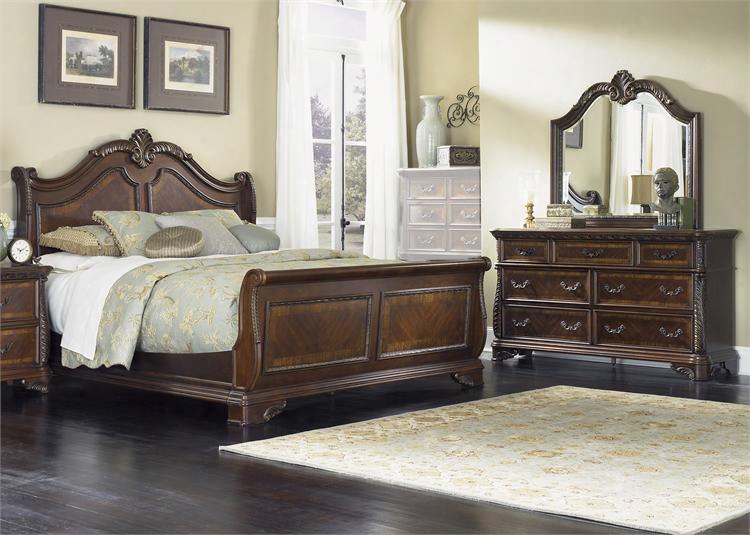 Highland Court Collection 620-br-ksldm 3-piece Bedroom Set With King Sleigh Bed Dresser And Mirror In Rich Cognac