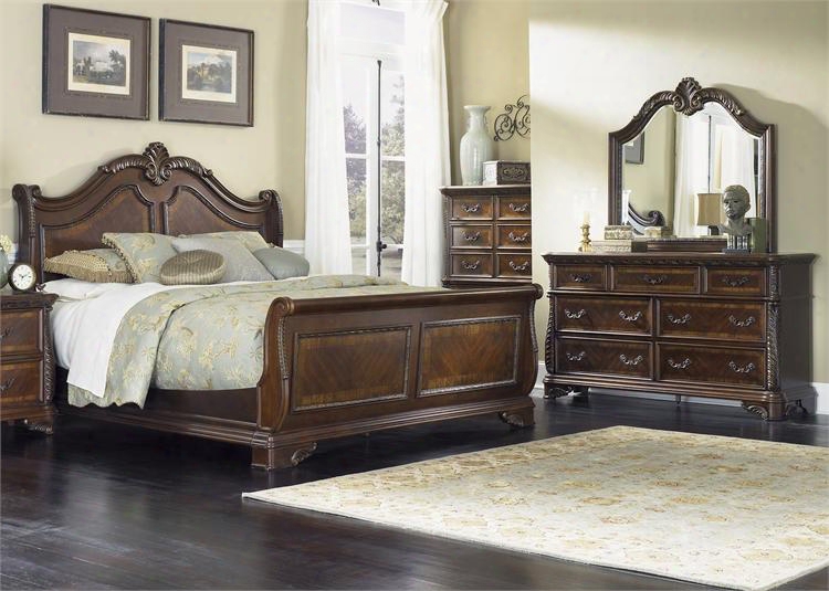 Highland Court Collection 620-br-ksldmc 4-piece Bedroom Set With King Sleigh Bed Dresser Mirror And Chest In Rich Cognac