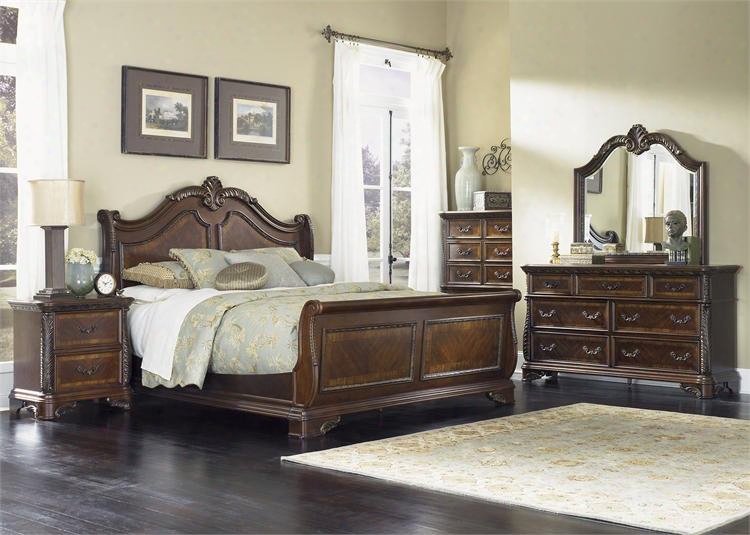Highland Court Collection 620-br-ksldmcn 5-piece Bedroom Set With King Sleigh Bed Dresser Mirror Chest And Night Stand In Rich Cognac