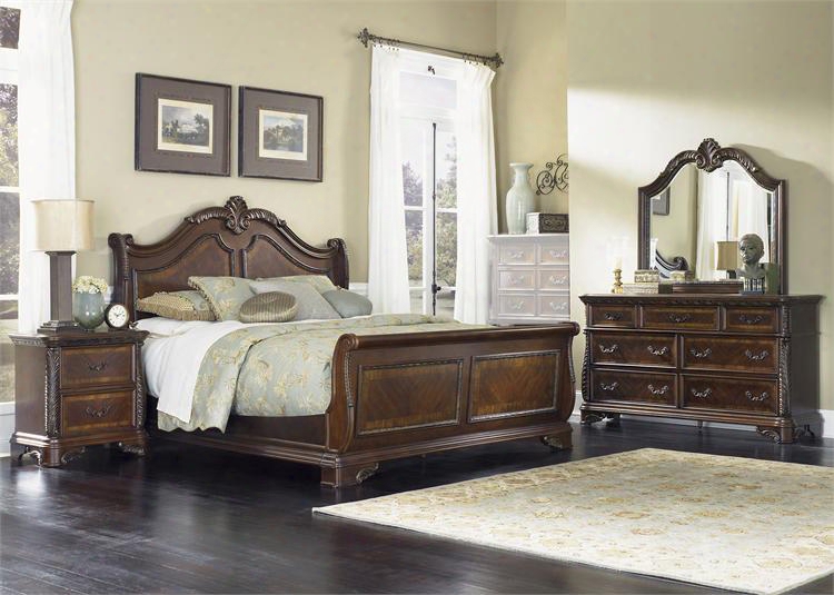 Highland Court Collection 620-br-ksldmn 4-piece Bedroom Set With King Sleigh Bed Dresser Mirror And Night Stand In Rich Cognac