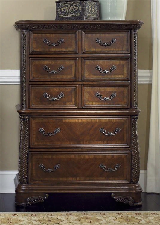 Highland Court Collection 620-br41 39" Chest With 5 Drawers French & English Dovetail Construction And Gold Tipping Accents In Rich Cognac