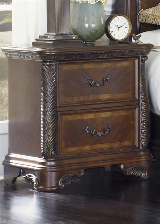 Highland Court Collection 620-br61 29" Night Stand With 2 Drawers French & English Dovetail Construction And Gold Tippingaccents In Rich Cognac