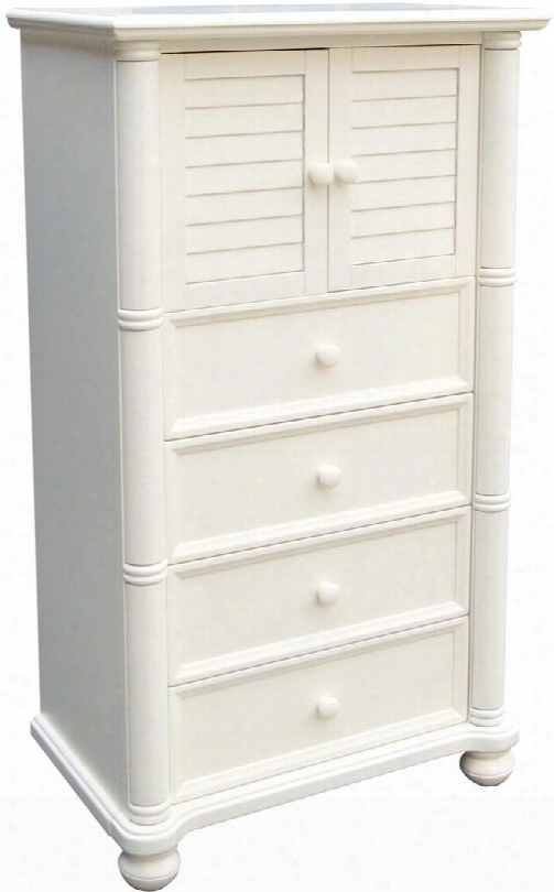 Ice Cream At The Beach Collection Cf-1742-0111 30" Chest With Closed Shutter Doors 4 Drawers Decorative Pilasters And Bun Feet In Antique White And