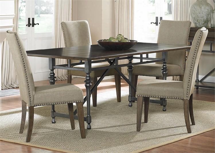 Ivy Park Collection 563-cd-5rls 5-piece Dining Room Set With Rectangular Dining Table And 4 Side Chairs In Weathered Honey Finish With Silver