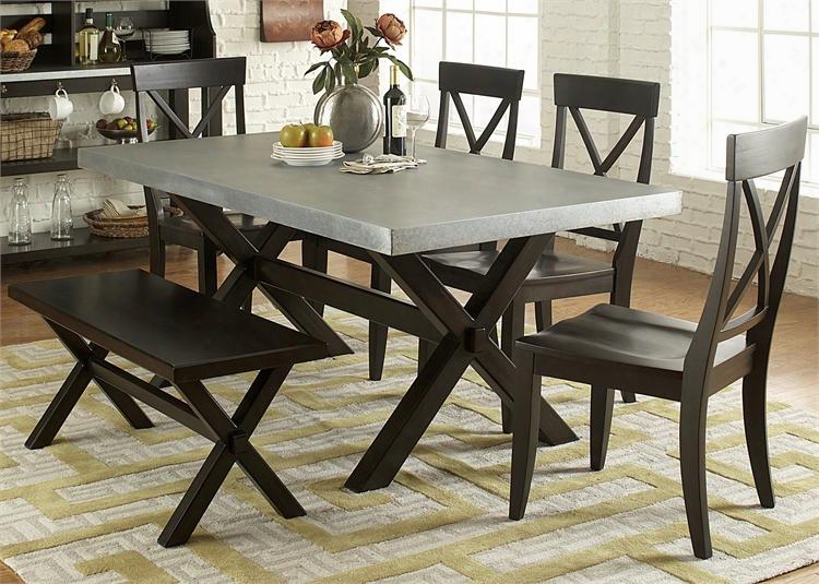 Keaton Ii Collection 219-cd-6trs 6-piece Dining Room Set With Dining Table Bench And 4 Side Chairs In Charcoal