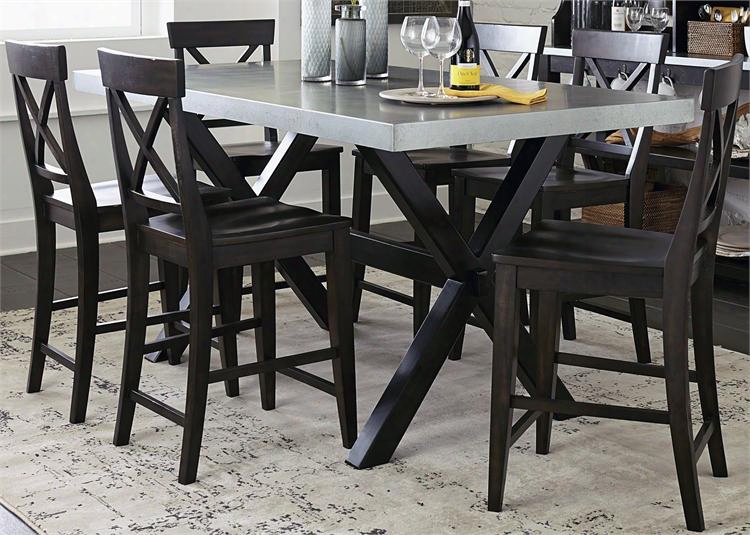Keaton Ii Collection 219-cd-7gts 7-piece Dining Room Set With Gathering Table And 6 Counter Chairs In Charcoal