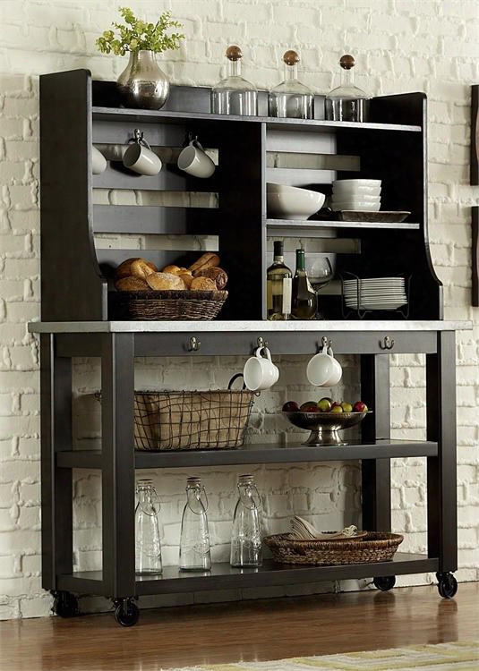 Keaton Ii Collection 219-cd-sh 56" Server & Hutch With Open Storage Locking Casters And Metal Utility Hooks In Charcoal