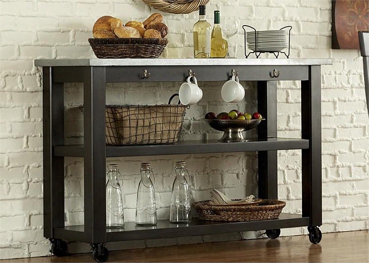 Keaton Ii Collection 219-sr5666 56" Server With Zinc Metal Top Locking Casters 2 Shelves And 4 Utility Hooks In Charcoal