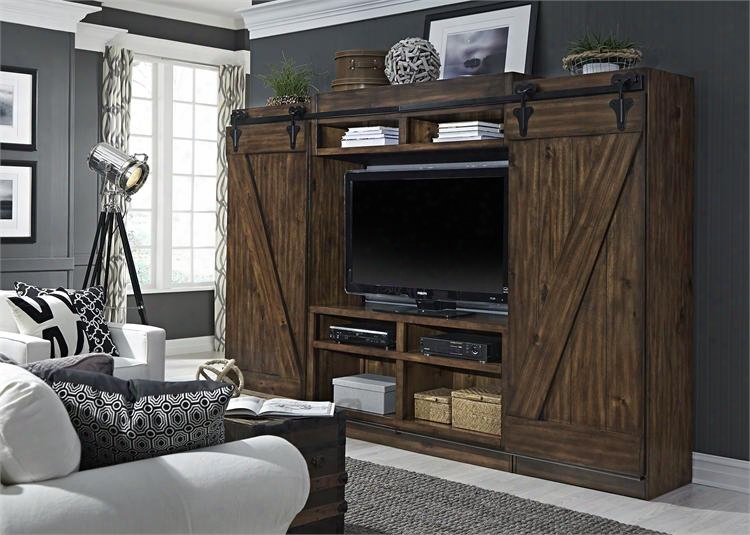 Lancaster Iii Collection 812-entw-ecp 4-piece Entertainment Center With55" Tv Stand Left Pier Right Pier And Bridge In Rustic Tobacco