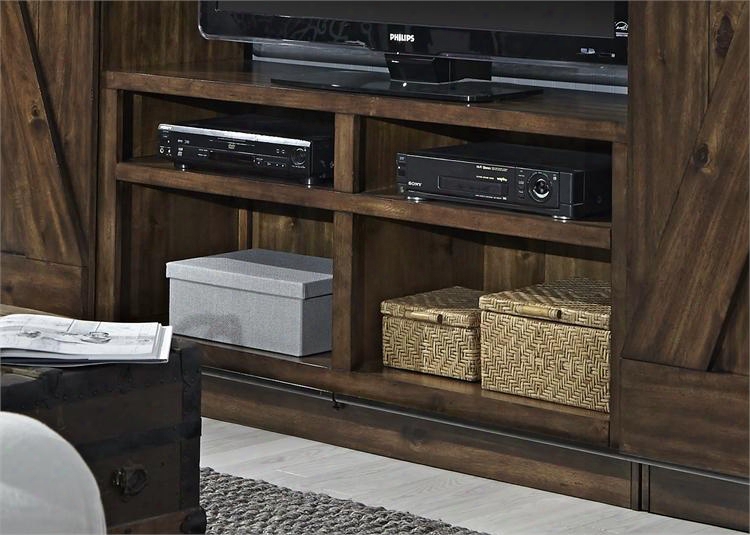 Lancaster Iii Collection 812-tv55 55" Tv Stand With Planked Design Wire Management A Nd Open Shelves In Rustic Tobacco