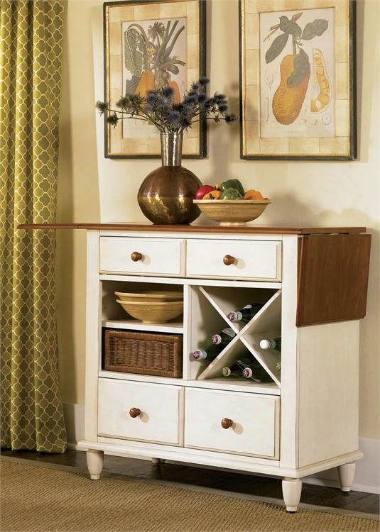 Low Country Collection 79-sr3636 36" - 58" Server With Two 11" Drop Leaves Removable Wine Rack And 4 Drawers In Linen Sand With Suntan Bdonze