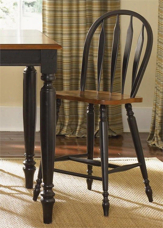 Low Country Collection 80-b100024 42" Counter Stool With Saddle Shaped Seat Turned Legs And Stretc Hers In Anchor Black Finish With Suntan