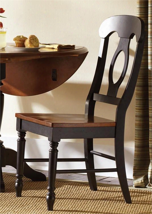 Low Country Collection 80-c5500s 38" Napoleon Back Side Chair With Saddle Shaped Seat Turned Legs And Stretchers In Anchor Black Finish With Suntan
