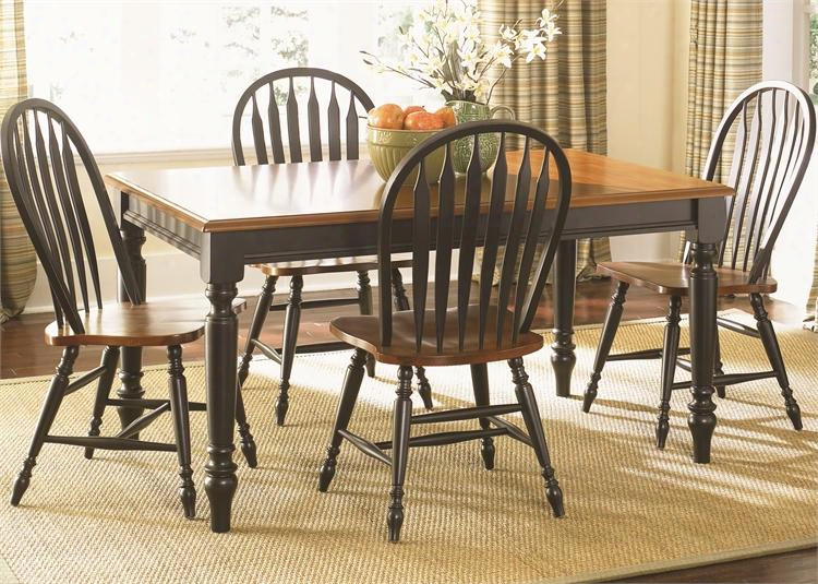 Low Country Collection 80-cd-5rls 5-piece Dining Room Set Wit Hrectangular Table And 4 Windsor Back Side Chairs In Anchor Black Finish With Suntan