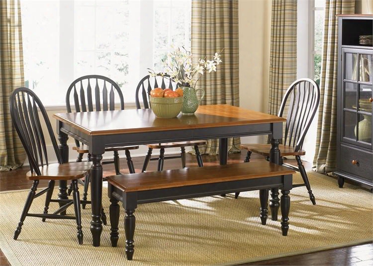 Low Country Collection 80-cd-6rts 6-piece Dining Room Set With Rectangular Table Bench And 4 Windsor Back Side Chairs In Anchor Black Finish With Suntan