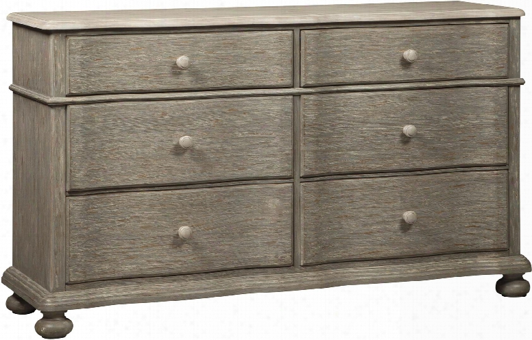 Marleny Collection B644-31 65" Dresser With 6 Drawers Round Wooden Knobs Felt-lined Top Drawers Short Bun Feet Contrasting Light Rubbed Top Pine Solids