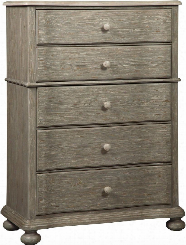 Marleny Collection B644-46 40" Chest With 5 Drawers Round Wooden Knobs Felt-lined Top Drawer Short Bun Feet Contrasting Light Rubbed Top Pine Solids And