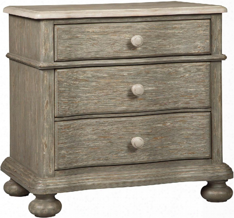 Marleny Collection B644-93 29" Nighstand With 3 Drawers Round Wooden Knobs Felt-lined Top Drawer Short Bun Feet Contrasting Light Rubbed Top Pine Solids