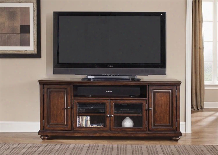 Martinique Collection 389-tv77 77" Tv Console With Turned Bun Feet Wire Management And Reeded Crown Molding In Java