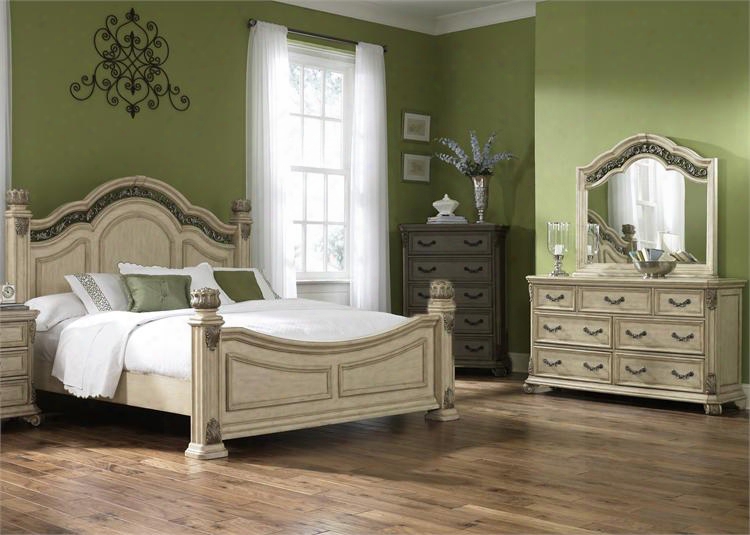 Messina Estates Ii Collection 837-br-kpsdm 3-piece Bedro Om Set With King Poster Bed Dresser And Mirror In Antique Ivory