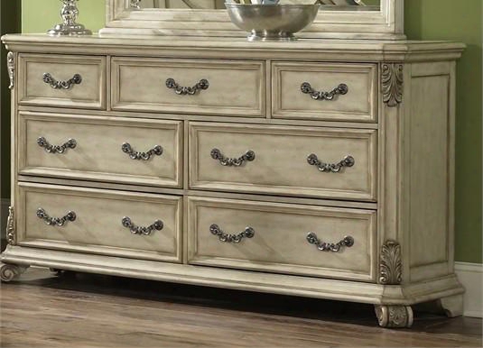 Messina Estates Ii Collection 837-br31 68" Dresser With 7 Drawers English Dovetail Construction Antique Silver Bail Hardware And Full Extension Glides In