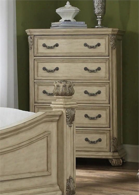 Messina Estates Ii Collection 837-br41 40" Chest With 5 Drawers English Dovetail Construction Antique Silver Bail Hardware And Full Extension Glides In