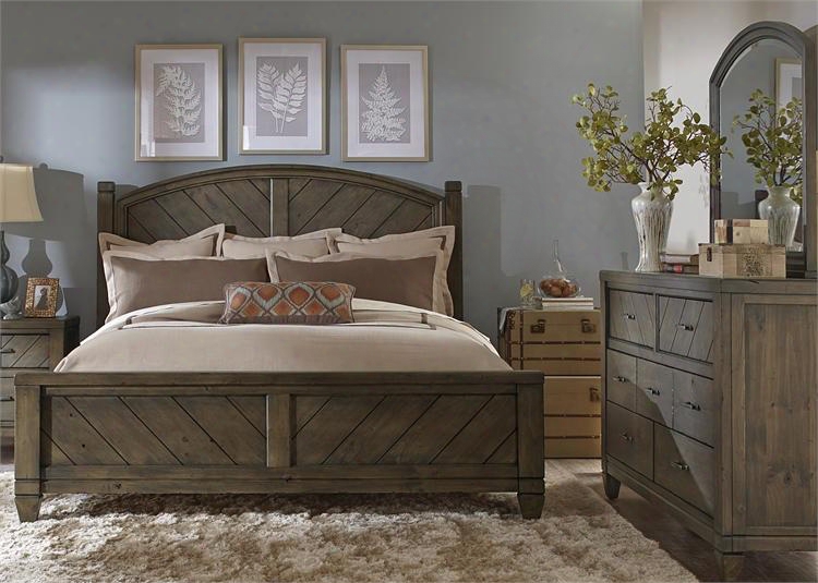 Modern Country Collection 833-br-kpsdm 3-piece Bedroom Set With King Poster Bed Dresser And Mirror In Harvest Brown