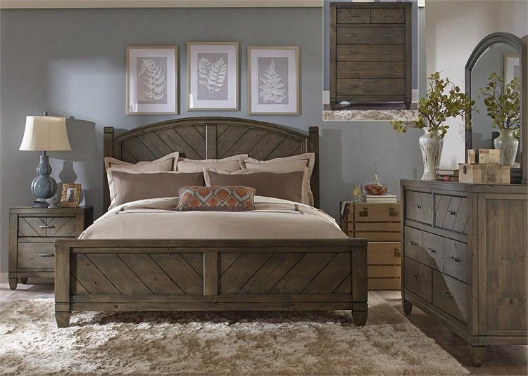 Modern Country Collection 833-br-kpsdmcn 5-piece Bedroom Set With King Poster Bed Dresser Mirror Chest And Night Stand In Harvest Brown