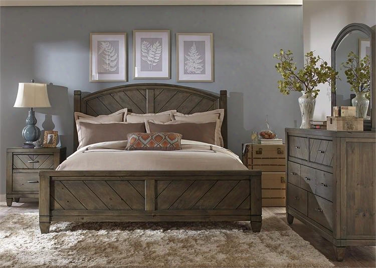 Modern Country Collection 833-br-kpsdmn 4-piece Bedroom Set With King Poster Bed Dresser Mirror And Night Stand In Harvest Brown