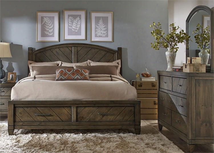 Modern Country Collection 833-br-ksbdm 3-piece Bedroo Set With King Storage Bed Dresser And Mirror In Harvest Brown