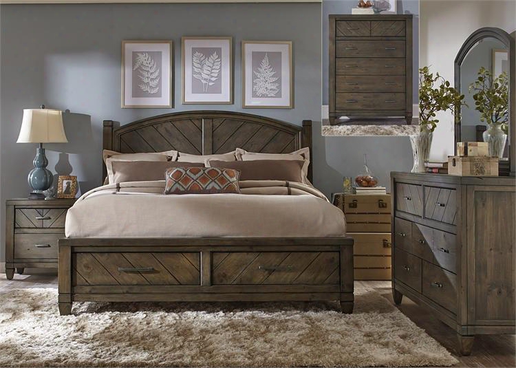 Modern Country Collection 833-br-ksbdmcn 5-piece Bedroom Set With King Storage Bed Dresser Mirror Chest  And Night Stand In Harvest Brown