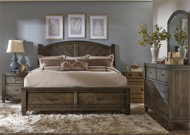 Modern Country Collection 833-br-ksbdmn 4-piece Bedroom Set With King Storage Bed Dresser Mirror And Night Stand In Harvest Brown